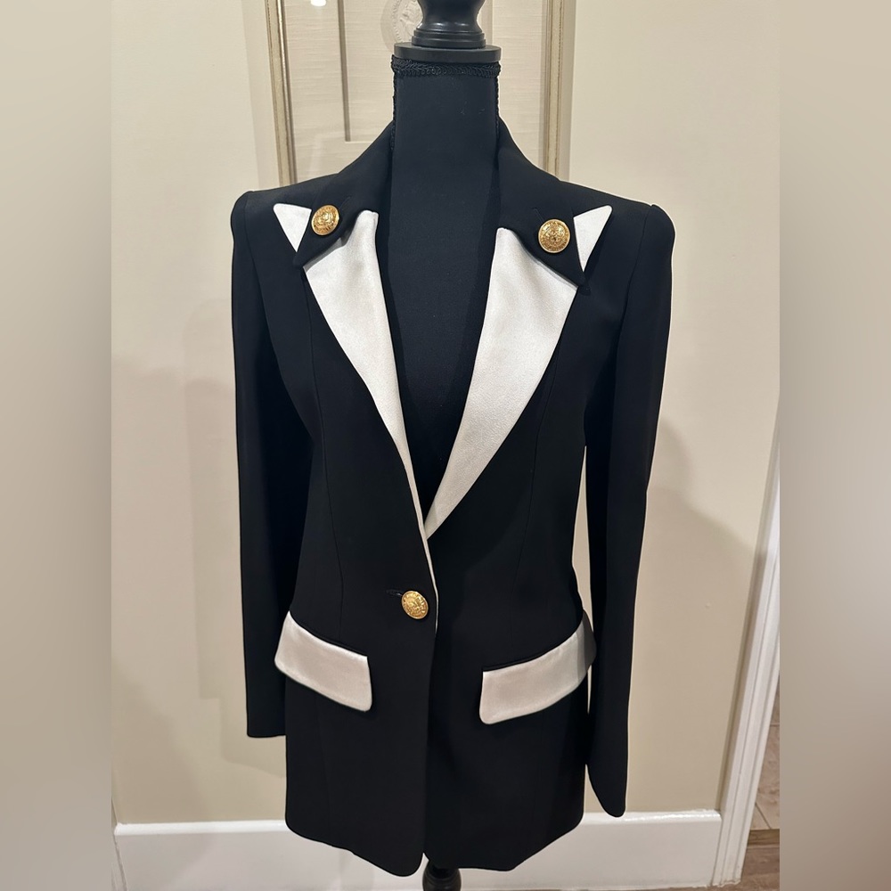 Authentic Balmain Black and White Long Blazer